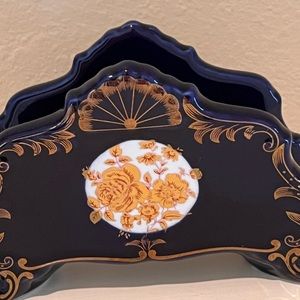 Cobalt Blue 24K Gold Napkin Holder Joseph Sedgwick Collection Gold Flower
